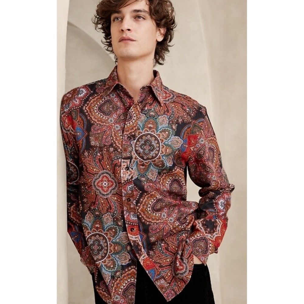 Banana Republic Shirt Mens XXL Multi Paisley Medallion Corduroy Standard Fit